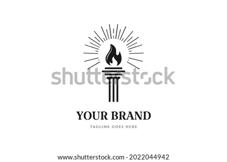 Pillar Column Burn Torch Fire Flame Light Logo Design Vector