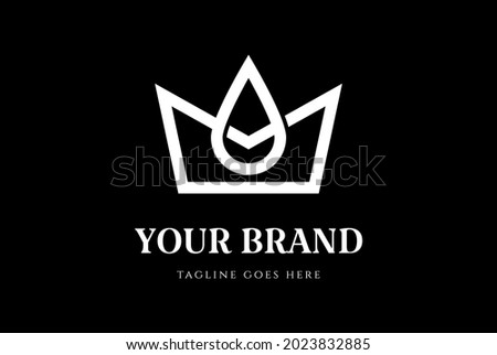 Simple Minimalist Royal King Crown with Water Liquid Aqua Oil Drop Logo Design Vector