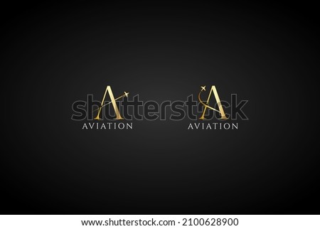 Elegant Luxury Letter A with Jet Plane for Aviation Flight Logo Design