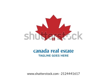 Simple Modern Canada Maple Leaf with House for City Real Estate Property Logo Design Vector