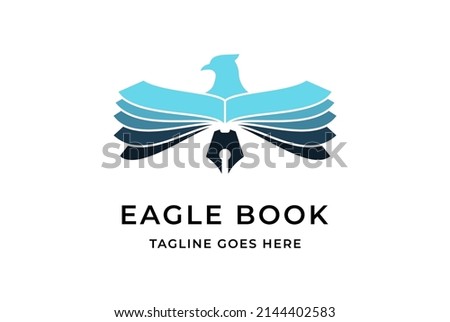 Eagle Hawk Phoenix with Book and Pen for Education School Collage University Logo Design Vector