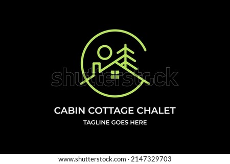 Initial Letter C for Cabin Cottage Chalet Line Monogram Logo Design Vector