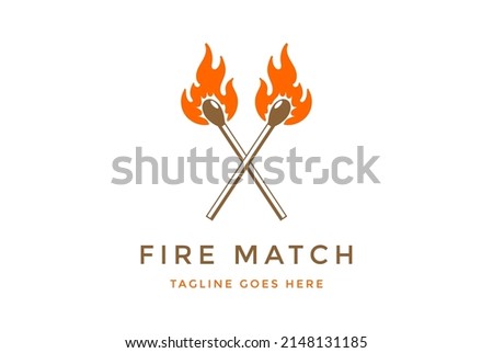 Vintage Retro Crossed Wooden Fire Flame Match Logo Design