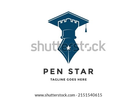 Graduate Toga Hat Pencil Star for Education University College Academic Campus logo design