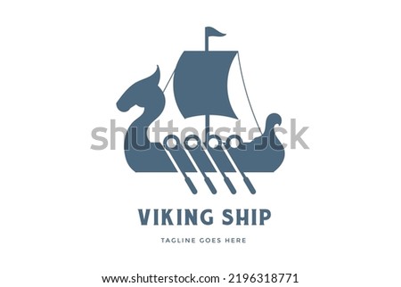 Simple Minimalist Dragon Pirate Viking Ship Silhouette Logo Design Vector