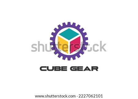 Geometric Cube Box Square with Gear Cog Driven Logo Design