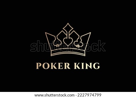 Elegant Luxury Golden Royal Playing Cards Heart Diamond Spade Club Symbol with King Queen Crown Logo