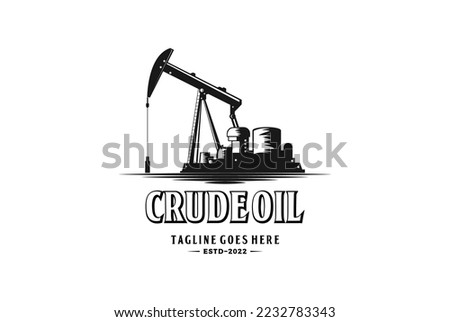 Vintage Retro Crude Oil Mining Pump Machine Silhouette Logo design