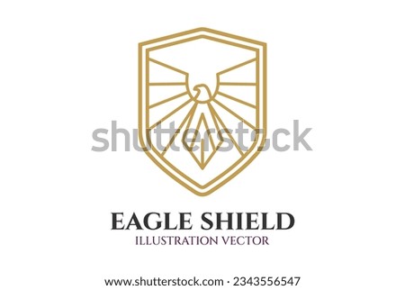 Luxury Eagle Hawk Falcon Shield Line Monogram Icon Symbol Illustration Design Vector