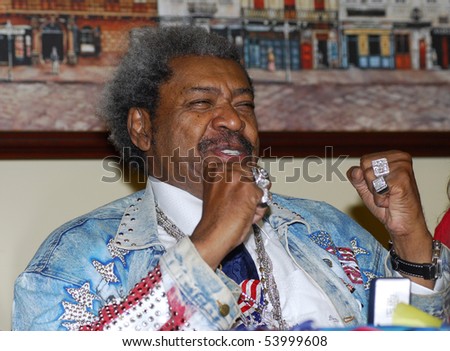 LVIV, UKRAINE - MAY 25: American boxing promoter Don King gives a press conference in Lviv, on May 25, 2010 to announce that former WBA champion Andriy Kotelnik signed a contract.