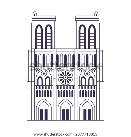 Famous Paris monument icon inspired by Notre Dame cathedral. Famous architectural tourist landmark in capital of France in line art design.