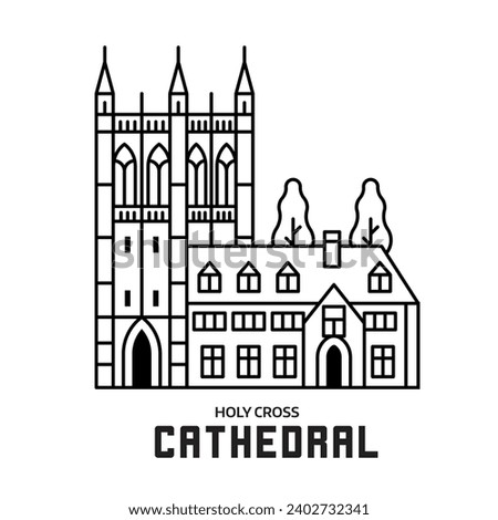 Abstract anglican gothic church or abbey logo template in line art. Christian cathedral architectural landmark icon or logotype in line art.