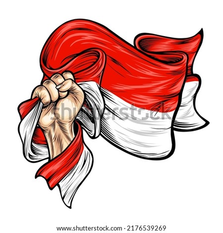 Vector Illustration on the theme indonesian Independence Day. Hands with indonesian flags. Vector of the national flag of indonesia