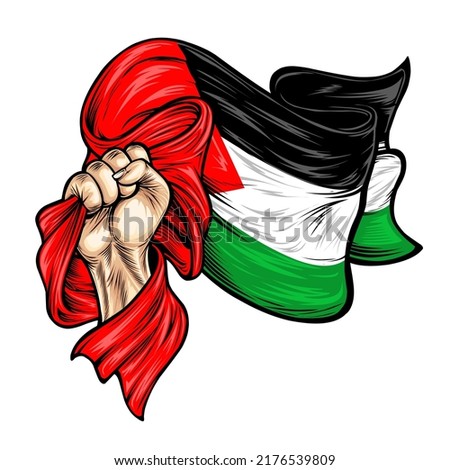 Vector Illustration on the theme palestine Independence Day. Hands with palestine flags. Vector of the national flag of palestine