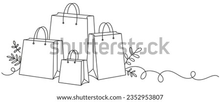 Shoping bag line art vector illustration. Paper hand bag line art vector illustration