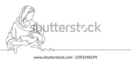 Mother and baby line art style vector illustration