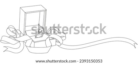 Diamond rings on gift box line art style vector illustration