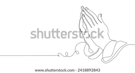 Continuous line art or One Line Drawing of prayer hands Vector illustrations