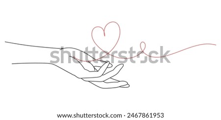 hand with heart line art style vector illustration