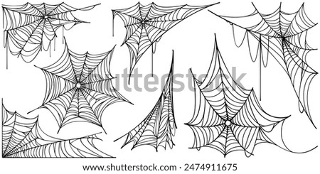 Halloween spider web isolated on transparent background. Hector venom cobweb set. Vector illustration