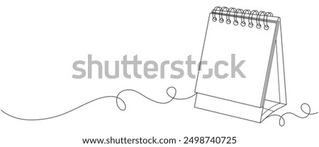 2025 desk calendar in one continuous line art vector illustration. Calendarr Doodle contour vector illustration	