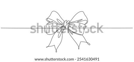 Gift bow line art style vector illustration. One line drawing. One line minimal tie hand drawn vector eps