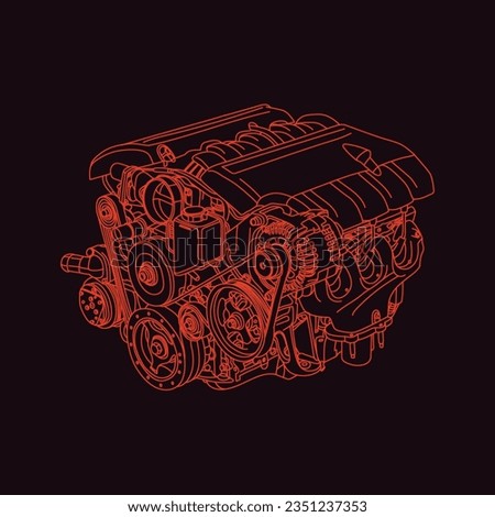 sketch machine ,piston vehicle Vector illustration of a geometric polygonal V8 engine. Linear engine.