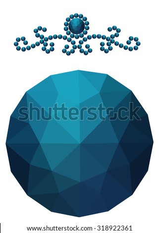 sapphire round gem isolated on white background. Blue dark polygonal sphere with gradient color low poly triangles.