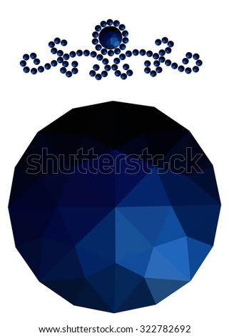 black blue navy dark sapphire round gem isolated on white background. Blue polygonal sphere with gradient color low poly triangles. pattern of crystals