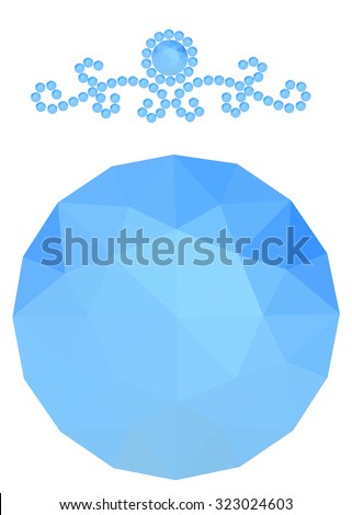blue topaz sapphire round gem isolated on white background. Blue polygonal sphere with gradient color low poly triangles. pattern of crystals