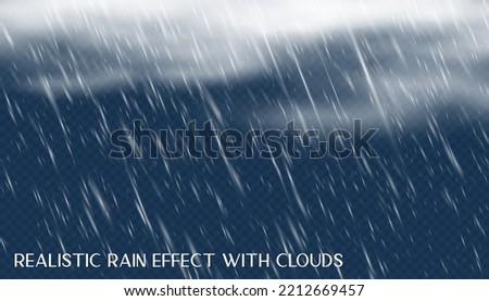 Fall rain sky overlay. Realistic storm autumn weather background. Vector season texture for different layer.