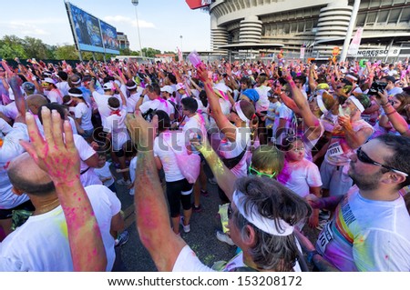 MILAN, ITALY - SEPTEMBER 07: 10.000 people at the first edition of The Color Run in Milan on September 07, 2013 in Milan, Italy.