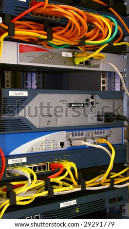 networking rack in datacenter