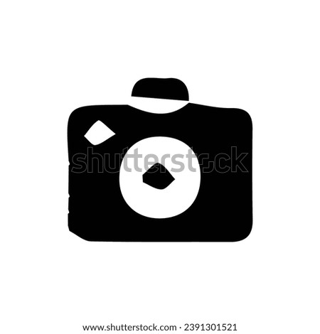 Photo camera icon. Simple style photo exhibition poster background symbol. Photographer studio brand logo design element. Gallery button. Photo camera t-shirt printing. Vector for sticker.