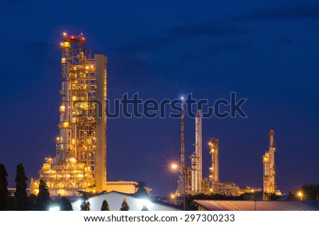 Oil Refinery factory in night , petrochemical plant , Petroleum , Chemical Industry