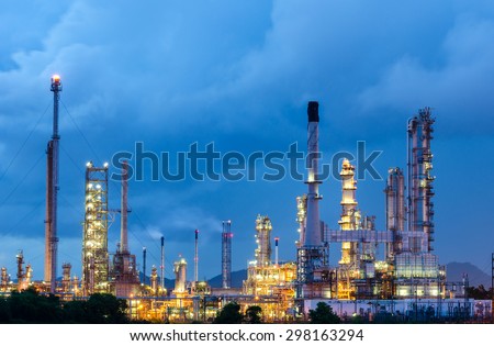 Oil Refinery factory at dark , petrochemical plant , Petroleum