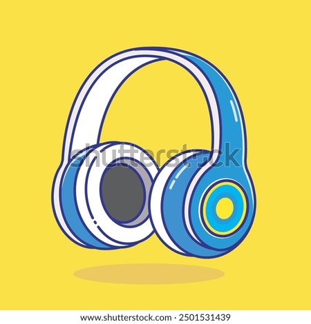 cute floating headphones cartoon vector illustration icon technology isolated