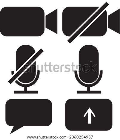 Online Meeting icon. Zoom meeting, google meet. Mute, Un mute, on camera, off camera, chat, share screen