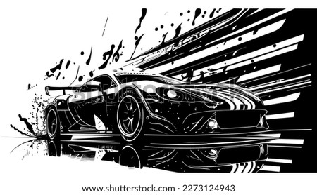 Sport car vector black line illustration isolated white. Sketch art
