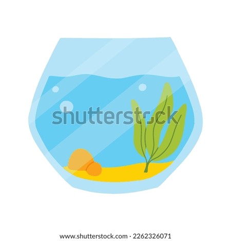 Fishbowl. Aquarium with algae in flat style. Vector illustration. Empty isolated aquarium in cartoon style.