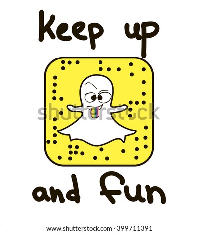 keep up and fun. happy monster for t-shirt. vector, snapchat, selfie using smartphone. Selfie icon