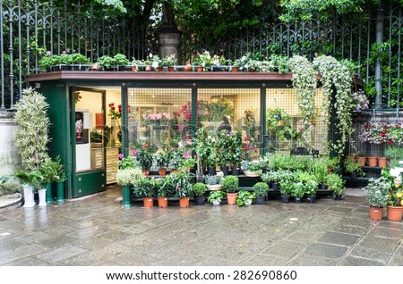 Venice, Italy - 22 May 2105: Plant shop in the back streets of Venice