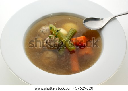 vegetable soup with organic carrot and meat balls