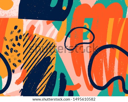 Similar – Image, Stock Photo Seamless pattern with colorful abstract forms.Trendy prints plants in flat style.The modern style is perfect for decor.Boho home plants pattern on white background frame for invitations,greeting cards