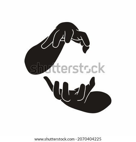 Silhouette of Hand Holding Sign on White Background with White Lines Defining Thumb and Fingers. Hand Gesture Flat Icon Vector Illustration. Сток-фото © 