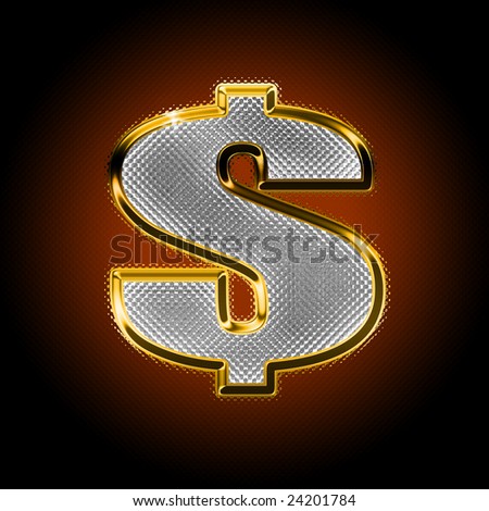 Gold money sign of dollar with diamonds on a dark background