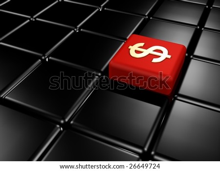 Red cube with a dollar among black squares