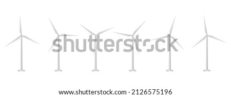 Vector Illustration of Set of Wind turbines isolated on white background