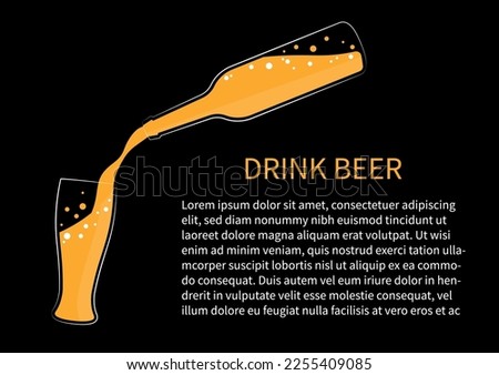 Glass of Beer and Bottle. Beer Pouring for Poster and Advertising