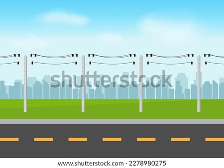 Similar – Foto Bild Mast mit elektrischen Leitungen und Kabeln für den Transport von elektrischer Energie